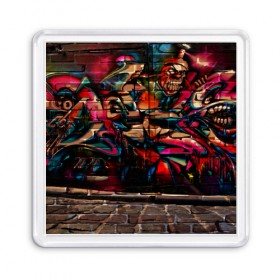 Магнит 55*55 с принтом disquared urban graffity в Новосибирске, Пластик | Размер: 65*65 мм; Размер печати: 55*55 мм | grafity | paint | street art | urban | город | граффити | искусство | кирпичи | краски | рисунки | стена | улицы | уличное искусство
