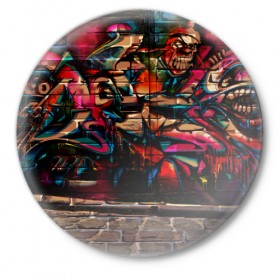 Значок с принтом disquared urban graffity в Новосибирске,  металл | круглая форма, металлическая застежка в виде булавки | grafity | paint | street art | urban | город | граффити | искусство | кирпичи | краски | рисунки | стена | улицы | уличное искусство