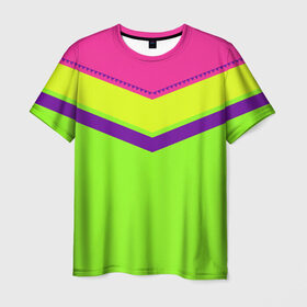 Мужская футболка 3D с принтом Цветные треугольники_ салатовы в Новосибирске, 100% полиэфир | прямой крой, круглый вырез горловины, длина до линии бедер | кислотные костюмы | кислотные цвета | неон | флуоресцентные принты
