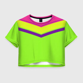 Женская футболка 3D укороченная с принтом Цветные треугольники_ салатовы в Новосибирске, 100% полиэстер | круглая горловина, длина футболки до линии талии, рукава с отворотами | кислотные костюмы | кислотные цвета | неон | флуоресцентные принты