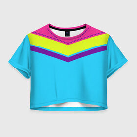 Женская футболка 3D укороченная с принтом Цветные треугольники_голубой в Новосибирске, 100% полиэстер | круглая горловина, длина футболки до линии талии, рукава с отворотами | кислотные костюмы | кислотные цвета | неон | флуоресцентные принты