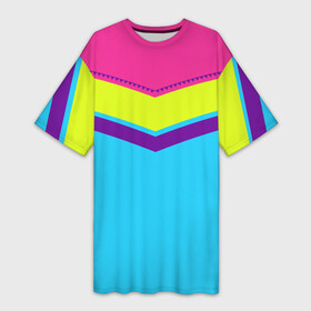 Платье-футболка 3D с принтом Цветные треугольники_голубой в Новосибирске,  |  | Тематика изображения на принте: кислотные костюмы | кислотные цвета | неон | флуоресцентные принты