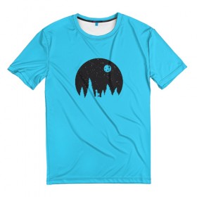Мужская футболка 3D с принтом Голубая луна в Новосибирске, 100% полиэфир | прямой крой, круглый вырез горловины, длина до линии бедер | 
