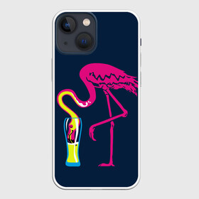 Чехол для iPhone 13 mini с принтом Кислотный фламинго в Новосибирске,  |  | Тематика изображения на принте: кислотные костюмы | кислотные цвета | неон | флуоресцентные принты