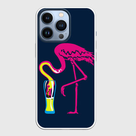 Чехол для iPhone 13 Pro с принтом Кислотный фламинго в Новосибирске,  |  | Тематика изображения на принте: кислотные костюмы | кислотные цвета | неон | флуоресцентные принты