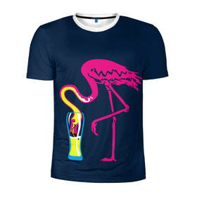 Мужская футболка 3D спортивная с принтом Кислотный фламинго в Новосибирске, 100% полиэстер с улучшенными характеристиками | приталенный силуэт, круглая горловина, широкие плечи, сужается к линии бедра | Тематика изображения на принте: кислотные костюмы | кислотные цвета | неон | флуоресцентные принты