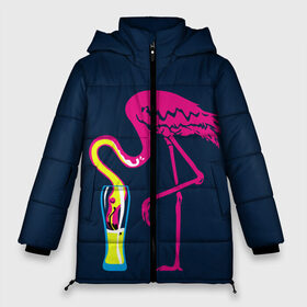 Женская зимняя куртка 3D с принтом Кислотный фламинго в Новосибирске, верх — 100% полиэстер; подкладка — 100% полиэстер; утеплитель — 100% полиэстер | длина ниже бедра, силуэт Оверсайз. Есть воротник-стойка, отстегивающийся капюшон и ветрозащитная планка. 

Боковые карманы с листочкой на кнопках и внутренний карман на молнии | Тематика изображения на принте: кислотные костюмы | кислотные цвета | неон | флуоресцентные принты