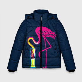 Зимняя куртка для мальчиков 3D с принтом Кислотный фламинго в Новосибирске, ткань верха — 100% полиэстер; подклад — 100% полиэстер, утеплитель — 100% полиэстер | длина ниже бедра, удлиненная спинка, воротник стойка и отстегивающийся капюшон. Есть боковые карманы с листочкой на кнопках, утяжки по низу изделия и внутренний карман на молнии. 

Предусмотрены светоотражающий принт на спинке, радужный светоотражающий элемент на пуллере молнии и на резинке для утяжки | Тематика изображения на принте: кислотные костюмы | кислотные цвета | неон | флуоресцентные принты