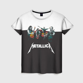Женская футболка 3D с принтом Metallica в Новосибирске, 100% полиэфир ( синтетическое хлопкоподобное полотно) | прямой крой, круглый вырез горловины, длина до линии бедер | metallica | барабаны | гитары | дэйвмастейн | метал | металисты | металлика | неформалы | рок | рокеры