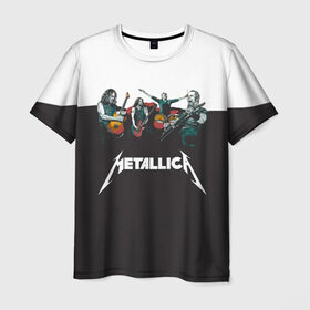 Мужская футболка 3D с принтом Metallica в Новосибирске, 100% полиэфир | прямой крой, круглый вырез горловины, длина до линии бедер | metallica | барабаны | гитары | дэйвмастейн | метал | металисты | металлика | неформалы | рок | рокеры