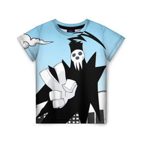 Детская футболка 3D с принтом Soul Eater - Shinigami в Новосибирске, 100% гипоаллергенный полиэфир | прямой крой, круглый вырез горловины, длина до линии бедер, чуть спущенное плечо, ткань немного тянется | lord death | shinigami | soul eater | пожиратель душ | синигами