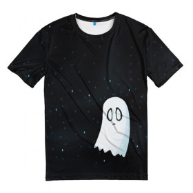 Мужская футболка 3D с принтом A Lonely Ghost в Новосибирске, 100% полиэфир | прямой крой, круглый вырез горловины, длина до линии бедер | ghost | sans | undertale | азриэль | андайн | гастер | надоедливая собака | одиночество | папирус | приведение | санс | скелет | сноудрейк