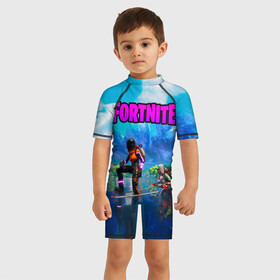 Детский купальный костюм 3D с принтом Fortnite повозка в Новосибирске, Полиэстер 85%, Спандекс 15% | застежка на молнии на спине | fortnite | game | битва | игра | камуфляж | король | огонь | фортнайн | фортнайт