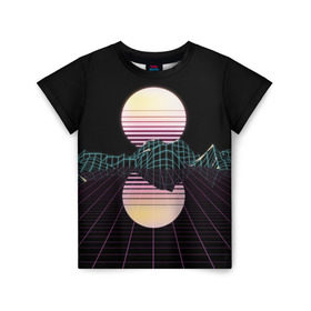 Детская футболка 3D с принтом Retro Wave в Новосибирске, 100% гипоаллергенный полиэфир | прямой крой, круглый вырез горловины, длина до линии бедер, чуть спущенное плечо, ткань немного тянется | Тематика изображения на принте: hipster | neon | retro wave | vaporwave | геометрия | космос | неон | хипстер