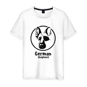 Мужская футболка хлопок с принтом Немецкая овчарка пират в Новосибирске, 100% хлопок | прямой крой, круглый вырез горловины, длина до линии бедер, слегка спущенное плечо. | dog | dog face | german shepherd | pirate | немецкая овчарка | пират | собака