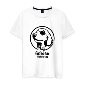 Мужская футболка хлопок с принтом Пират Золотистий ретривер в Новосибирске, 100% хлопок | прямой крой, круглый вырез горловины, длина до линии бедер, слегка спущенное плечо. | Тематика изображения на принте: 