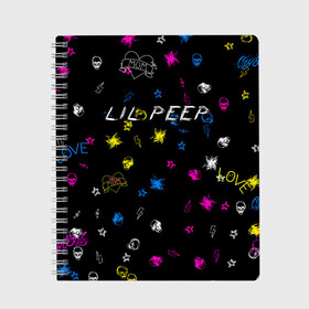 Тетрадь с принтом Lil Peep (Legend) в Новосибирске, 100% бумага | 48 листов, плотность листов — 60 г/м2, плотность картонной обложки — 250 г/м2. Листы скреплены сбоку удобной пружинной спиралью. Уголки страниц и обложки скругленные. Цвет линий — светло-серый
 | gustav hr | legend | life | life is beautiful | lil | lil peep | love | pank | peep | rap | rock | sad | грусть | густав элайджа ар | легенда | лил | лил пип | панк | пип | реп | рок | череп | штрихи