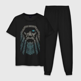 Мужская пижама хлопок с принтом Odinn в Новосибирске, 100% хлопок | брюки и футболка прямого кроя, без карманов, на брюках мягкая резинка на поясе и по низу штанин
 | good | viking | vikings | бог | викинг | викинги | кельтское | один | плетение | скандинавы | язычник