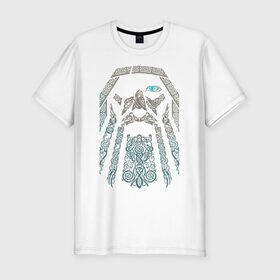 Мужская футболка премиум с принтом Odinn в Новосибирске, 92% хлопок, 8% лайкра | приталенный силуэт, круглый вырез ворота, длина до линии бедра, короткий рукав | good | viking | vikings | бог | викинг | викинги | кельтское | один | плетение | скандинавы | язычник