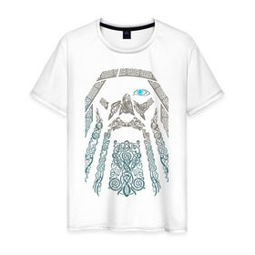 Мужская футболка хлопок с принтом Odinn в Новосибирске, 100% хлопок | прямой крой, круглый вырез горловины, длина до линии бедер, слегка спущенное плечо. | good | viking | vikings | бог | викинг | викинги | кельтское | один | плетение | скандинавы | язычник