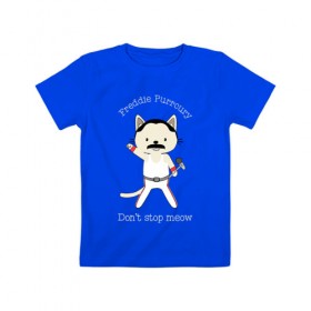 Детская футболка хлопок с принтом Фредди Киса в Новосибирске, 100% хлопок | круглый вырез горловины, полуприлегающий силуэт, длина до линии бедер | cat | freddie | mercury | queen | rock | квин | кот | куин | меркьюри | рок | фредди