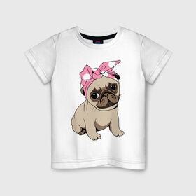 Детская футболка хлопок с принтом Собачка в Новосибирске, 100% хлопок | круглый вырез горловины, полуприлегающий силуэт, длина до линии бедер | dog | pug | мопс | собака