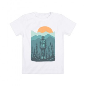 Детская футболка хлопок с принтом Adventure в Новосибирске, 100% хлопок | круглый вырез горловины, полуприлегающий силуэт, длина до линии бедер | moutains | sun | turism | горы | закат | приключения | природа | тундра | туризм