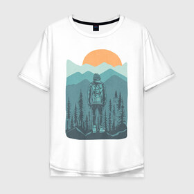 Мужская футболка хлопок Oversize с принтом Adventure в Новосибирске, 100% хлопок | свободный крой, круглый ворот, “спинка” длиннее передней части | moutains | sun | turism | горы | закат | приключения | природа | тундра | туризм