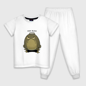Детская пижама хлопок с принтом Syka bleat в Новосибирске, 100% хлопок |  брюки и футболка прямого кроя, без карманов, на брюках мягкая резинка на поясе и по низу штанин
 | Тематика изображения на принте: angry | frog | syka | toad | totesfleisch8