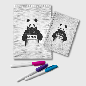 Блокнот с принтом BAD PANDA в Новосибирске, 100% бумага | 48 листов, плотность листов — 60 г/м2, плотность картонной обложки — 250 г/м2. Листы скреплены удобной пружинной спиралью. Цвет линий — светло-серый
 | Тематика изображения на принте: bad | bear | panda | медведь | панда