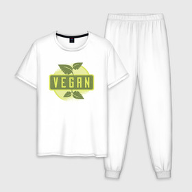 Мужская пижама хлопок с принтом Веган в Новосибирске, 100% хлопок | брюки и футболка прямого кроя, без карманов, на брюках мягкая резинка на поясе и по низу штанин
 | vegan | веган | еда | здоровая | здоровая пища | растения