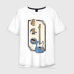 Мужская футболка хлопок Oversize с принтом Гитара в Новосибирске, 100% хлопок | свободный крой, круглый ворот, “спинка” длиннее передней части | guitar | гитара | гитары | музыка | музыкальные инструменты | с гитарой