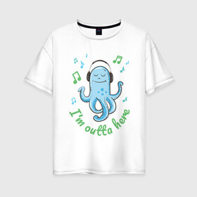 Женская футболка хлопок Oversize с принтом Довольный осьминог в Новосибирске, 100% хлопок | свободный крой, круглый ворот, спущенный рукав, длина до линии бедер
 | осьминог