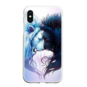 Чехол для iPhone XS Max матовый с принтом Lions love в Новосибирске, Силикон | Область печати: задняя сторона чехла, без боковых панелей | Тематика изображения на принте: love | день | лев | львиное сердце | любовь | ночь | сердце