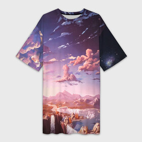 Платье-футболка 3D с принтом Фантастический закат в Новосибирске,  |  | galaxy | nebula | neon | space | star | абстракция | вселенная | галактика | звезда | звезды | космический | неон | неоновый | неоновый космос | планеты