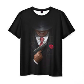 Мужская футболка 3D с принтом Mafia в Новосибирске, 100% полиэфир | прямой крой, круглый вырез горловины, длина до линии бедер | gangster | gun | gungster | illustration | mafia | арт | галстук | гангстер | гвоздика | зубы | костюм | крестный отец | мафия | минимализм | оружие | пистолет | пуля | темный | черный | шляпа