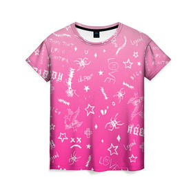Женская футболка 3D с принтом Lil Peep tatu в Новосибирске, 100% полиэфир ( синтетическое хлопкоподобное полотно) | прямой крой, круглый вырез горловины, длина до линии бедер | hip hop | lil peep | lilpeep | lilpip | pink | rap | rep | runaway | лил пип | лилпип | реп | розовый | рэп | тату | татуировки лилпипа | хип хоп | эмо рэп
