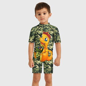 Детский купальный костюм 3D с принтом Покемон Чармандер в Новосибирске, Полиэстер 85%, Спандекс 15% | застежка на молнии на спине | 23 февраля | балончики | военный | граффити | зверек | милитари | огненный | огонь | покемон | хаки | чармандер | экипировка