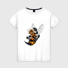 Женская футболка хлопок с принтом Злая оса в Новосибирске, 100% хлопок | прямой крой, круглый вырез горловины, длина до линии бедер, слегка спущенное плечо | арт | жалит | жало | злая | насекомое | оса | полосатая | пчела
