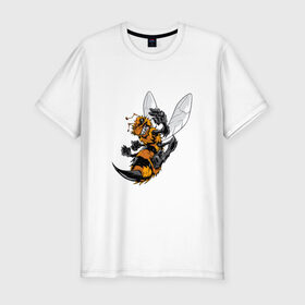 Мужская футболка премиум с принтом Злая оса в Новосибирске, 92% хлопок, 8% лайкра | приталенный силуэт, круглый вырез ворота, длина до линии бедра, короткий рукав | Тематика изображения на принте: арт | жалит | жало | злая | насекомое | оса | полосатая | пчела