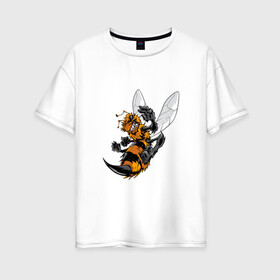 Женская футболка хлопок Oversize с принтом Злая оса в Новосибирске, 100% хлопок | свободный крой, круглый ворот, спущенный рукав, длина до линии бедер
 | арт | жалит | жало | злая | насекомое | оса | полосатая | пчела