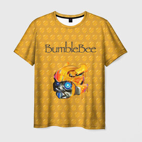 Мужская футболка 3D с принтом BumbleBee в Новосибирске, 100% полиэфир | прямой крой, круглый вырез горловины, длина до линии бедер | 2019 | bumble bee | transformers | арт | бамблби | желтая | киборг | классная | мёд | надпись | прикольная | пчела | робот | соты | трансформеры | улей | фильм