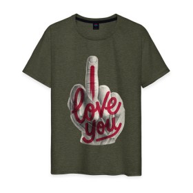 Мужская футболка хлопок с принтом I Love (fack) you в Новосибирске, 100% хлопок | прямой крой, круглый вырез горловины, длина до линии бедер, слегка спущенное плечо. | любовь | палец | рука. жесть