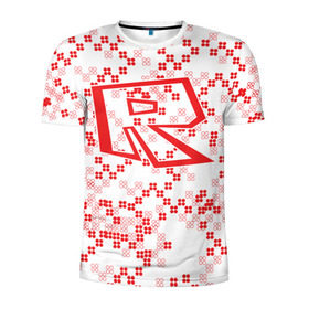 Мужская футболка 3D спортивная с принтом Roblox в Новосибирске, 100% полиэстер с улучшенными характеристиками | приталенный силуэт, круглая горловина, широкие плечи, сужается к линии бедра | dynablocks | roblox | robux | белый | блоки | вселенная | герои | красный | кубики | роблокс | симулятор
