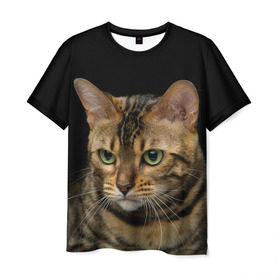 Мужская футболка 3D с принтом Бенгальский кот в Новосибирске, 100% полиэфир | прямой крой, круглый вырез горловины, длина до линии бедер | bengal cat | cat | бенгальская кошка | бенгальский | кот | котик | коты | кошки