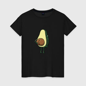 Женская футболка хлопок с принтом Авокадо в Новосибирске, 100% хлопок | прямой крой, круглый вырез горловины, длина до линии бедер, слегка спущенное плечо | косточка | овощ | попка | фрукт