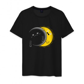 Мужская футболка хлопок с принтом Солнечное Затмение в Новосибирске, 100% хлопок | прямой крой, круглый вырез горловины, длина до линии бедер, слегка спущенное плечо. | звезды | космос | луна | планета | солнце
