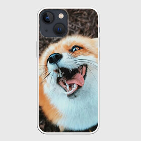 Чехол для iPhone 13 mini с принтом Довольная лиса в Новосибирске,  |  | Тематика изображения на принте: голова | животные | лиса | мордочка | пасть | природа | рыжая | язык