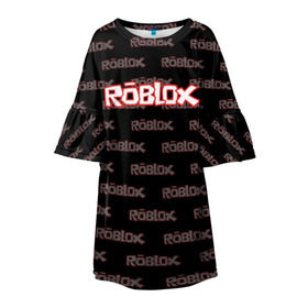 Детское платье 3D с принтом Roblox в Новосибирске, 100% полиэстер | прямой силуэт, чуть расширенный к низу. Круглая горловина, на рукавах — воланы | Тематика изображения на принте: game | gamer | roblox | игры | логотип | роблокс