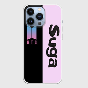 Чехол для iPhone 13 Pro с принтом BTS Suga в Новосибирске,  |  | bts | suga | бтс | группа | корейская | музыка | розовый | цветы | черный